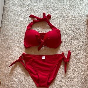 Red Bikini Set with Tie Details